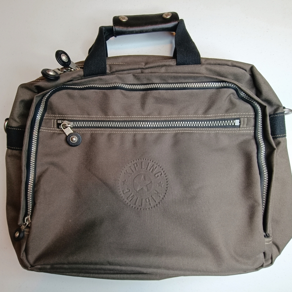 Kipling Large Laptop Work Bag Backpack Bag Taupe Grey Canvas